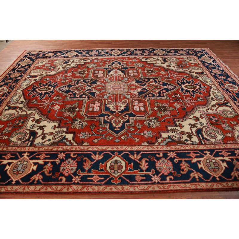 Geometric Heriz Serapi Oriental Rug Living Room Handmade Wool Carpet - 8'10" x 11'11"