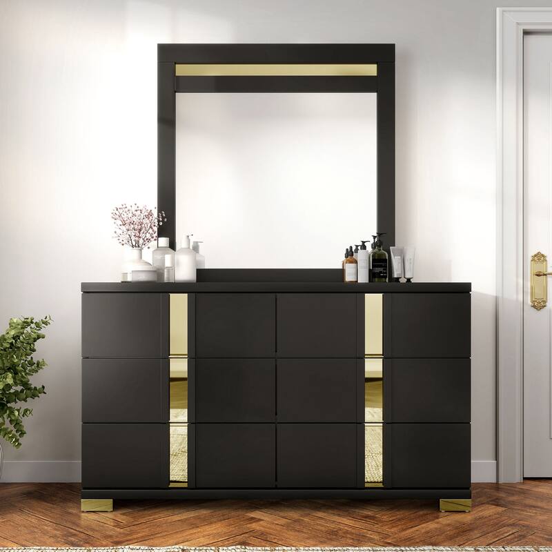 Furniture of America Halifax Modern 2-Piece Wood 6-Drawer Dresser and Mirror Set