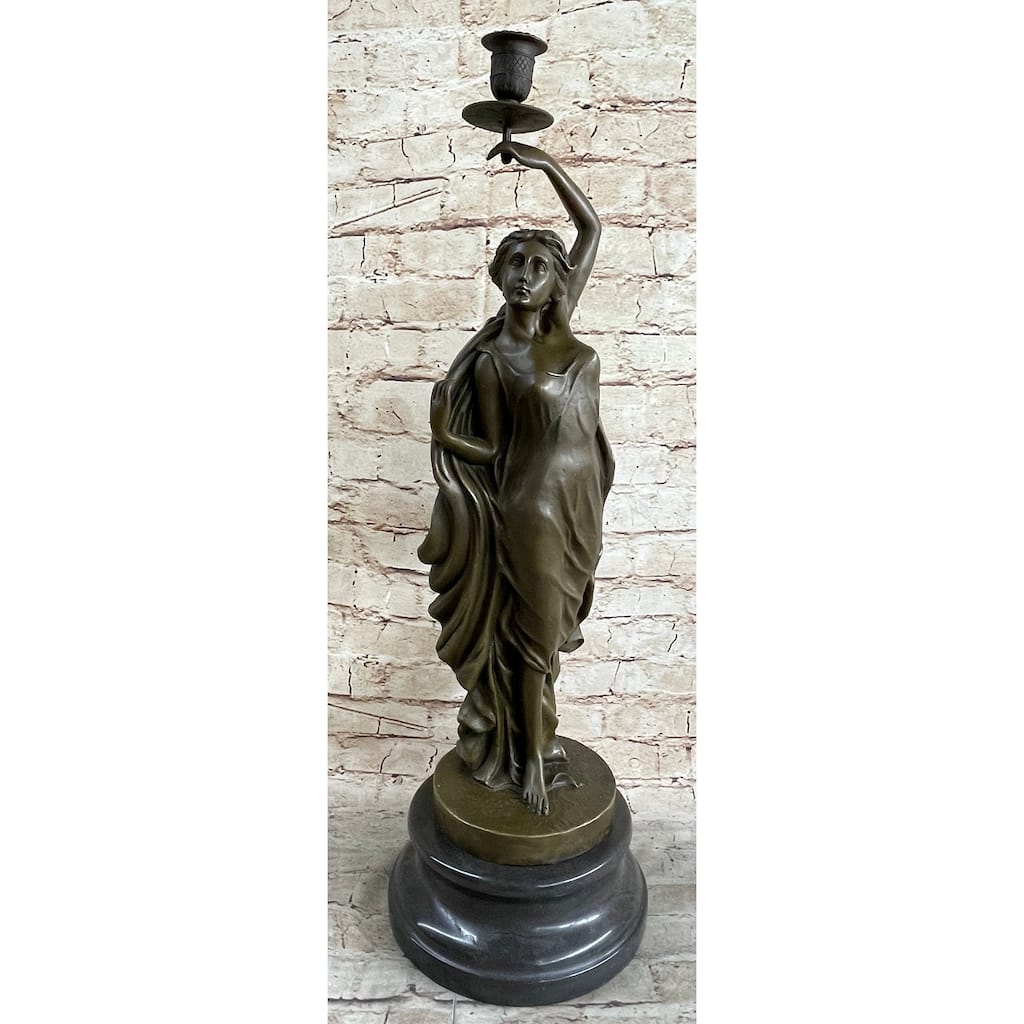 Figurative Greek Roman Woman Candle Holder Candelabra Bronze Sculpture Statue Art