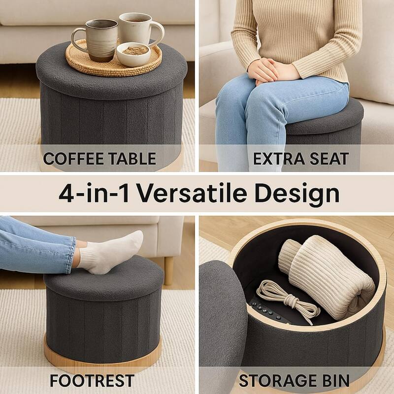 Aria Home Teddy Fabric Ottoman Coffee Table with Hidden Storage