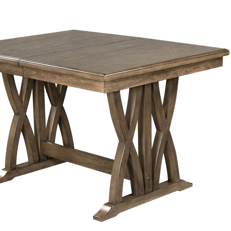 Gray 7-Piece Wooden Dining Table Set with Extendable Table & 6 Chairs