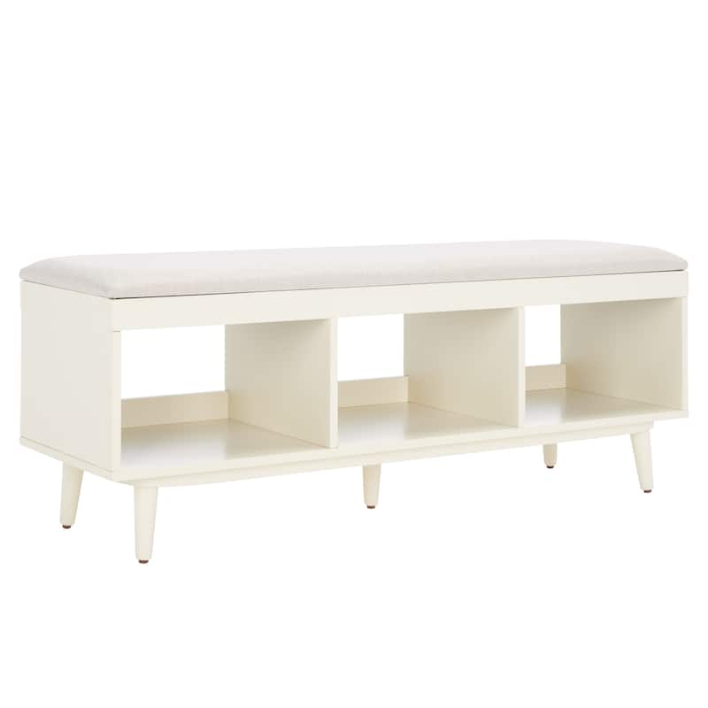 SAFAVIEH Cricket Mid-Century Modern Open Shelf Storage Bench with Cushion