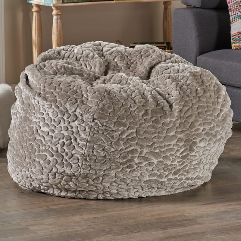Warrin Furry Glam Faux Fur 3 Ft. Bean Bag by Christopher Knight Home - grey pebble pattern