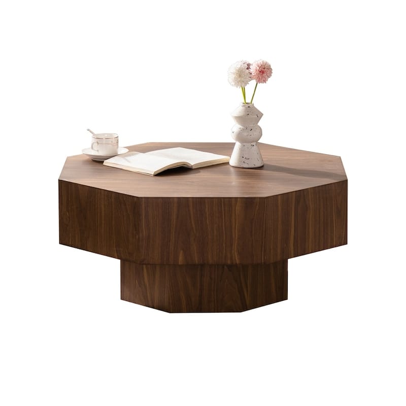 30.51" Vintage Wooden Octagonal-shaped Coffee Table with Stable Base