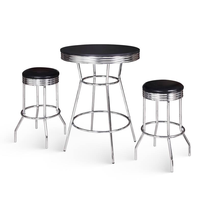 Hathaway Remington 3 Piece Pub Table with Stools Set - Chrome and Black