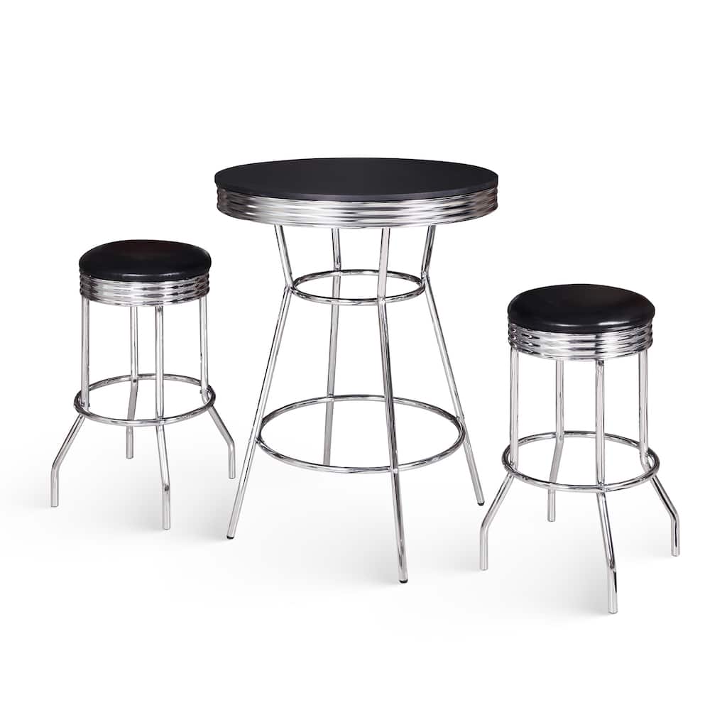 Hathaway Remington 3 Piece Pub Table with Stools Set - Chrome and Black