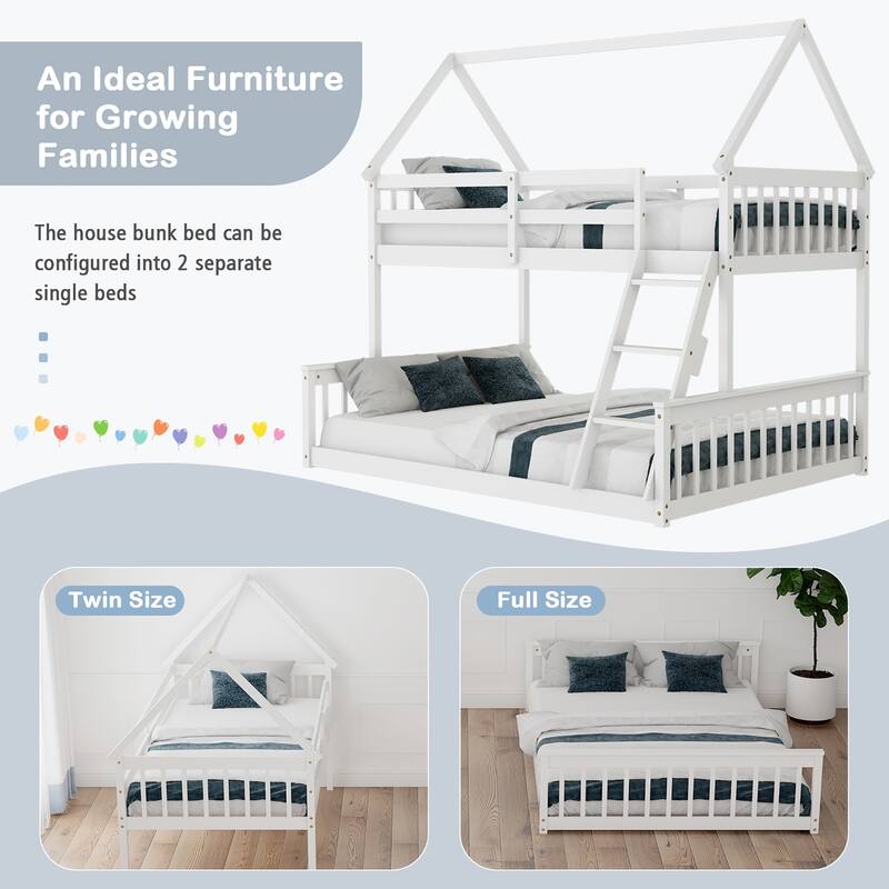 Costway Twin Over Full House Bunk Bed with Ladder & Guardrails - See Details