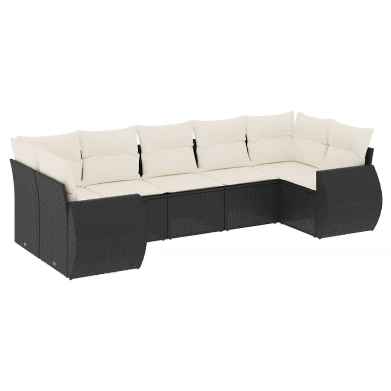 vidaXL Patio Sofa Set with Cushions Outdoor Furniture 7 Piece Poly Rattan - 24.4 x 28.0 x 27.2