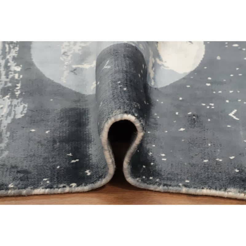 Hand Knotted Oriental Viscose Silk Carpet Modern Pictorial Greys & Charcoal Abstract Area Rug - 7' 8'' X 5' 6''