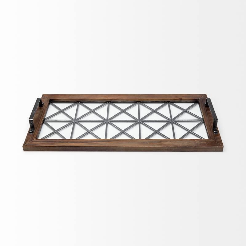 Ellingson Rectangular Black Metal Glass Bottom Tray - 28.0L x 13.0W x 2.8H