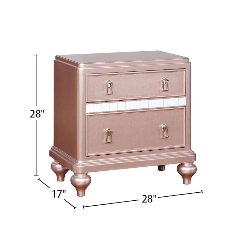 2 Drawers Wooden Nightstand with Mirror Trim