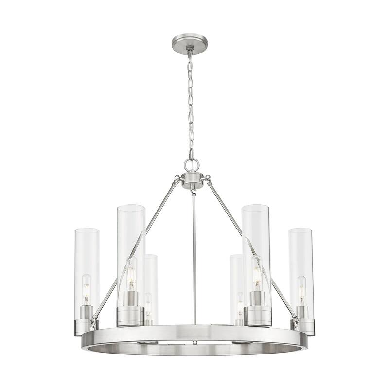 Innovations Lighting Downtown Urban - Boreas - 6 Light 29" Chandelier with 11" Shades - Clear/Satin Nickel
