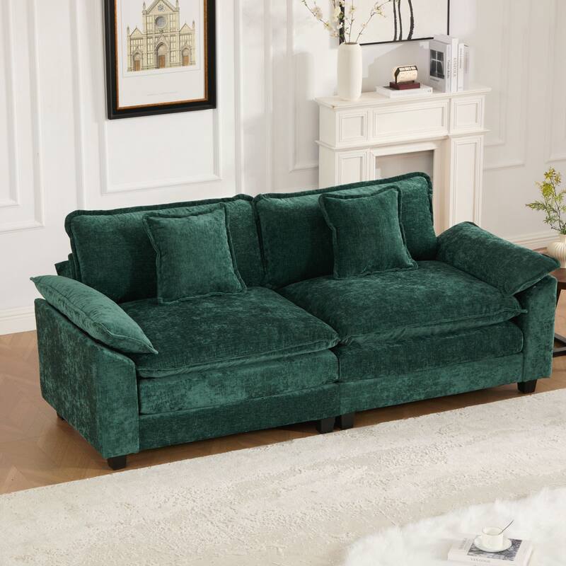 Modern Sectional Couch, for Living Room Bedroom and Apartment, Comfy Double Layer Upholstered Seat Cushion - Green