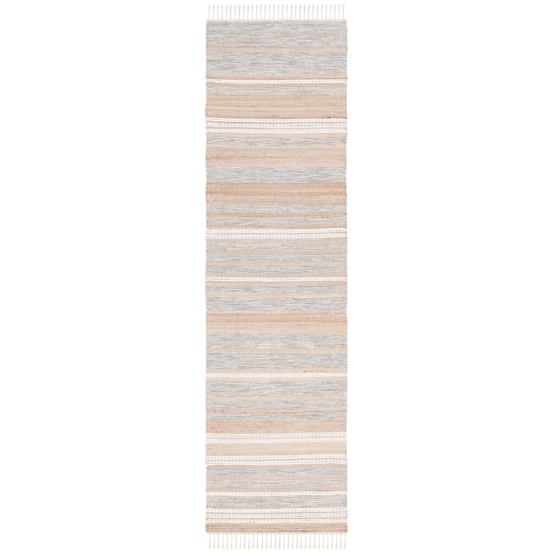 SAFAVIEH Handmade Kilim Justice Farmhouse Stripe Jute Rug - 2'3" x 8' Runner - Natural/Grey