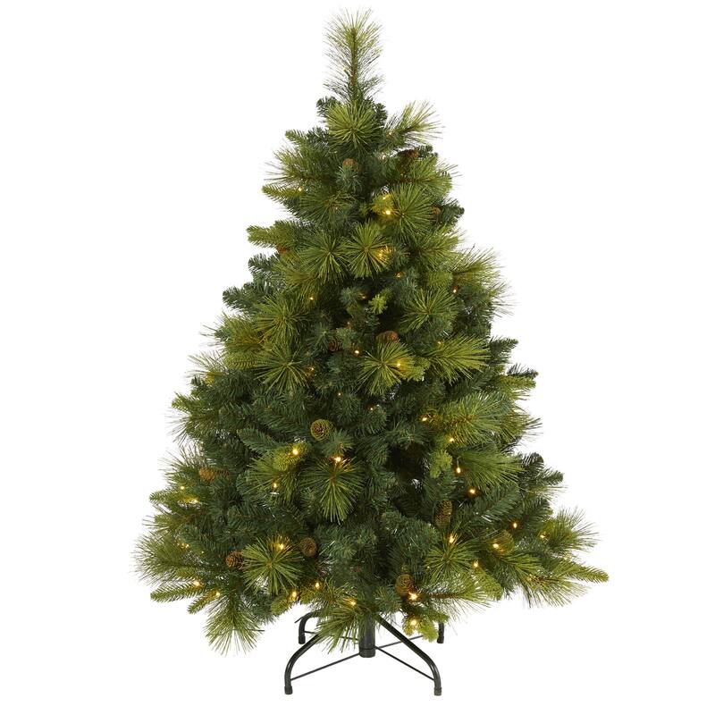 4ft Slim Christmas Tree with Lights - Artificial Pine Tree, Holiday Decor, Warm White LED Lights - Green - 48
