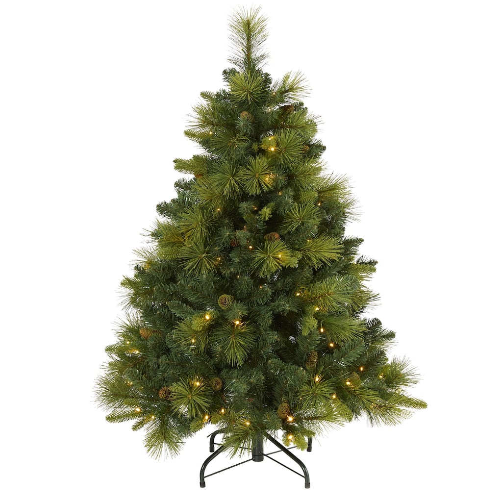 4ft Slim Christmas Tree with Lights - Artificial Pine Tree, Holiday Decor, Warm White LED Lights - Green - 48