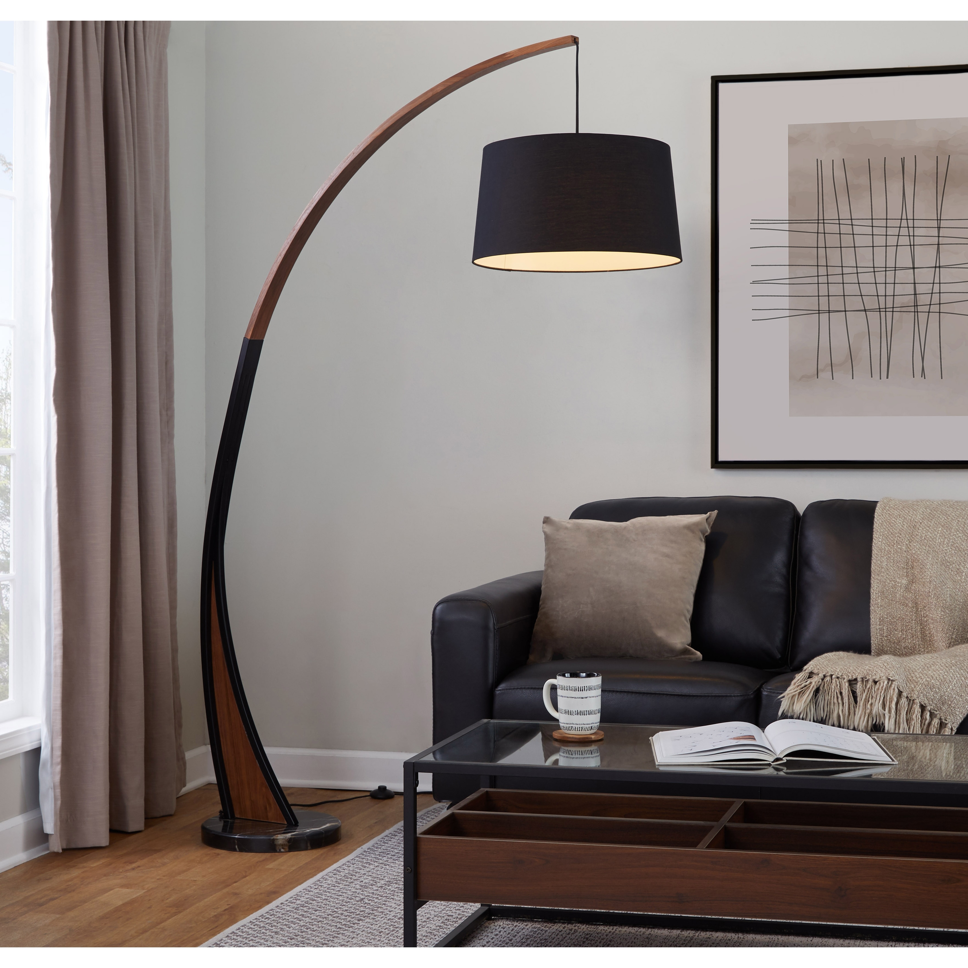 Carson Carrington Farrah Walnut Wood & Marble Floor Lamp - On Sale