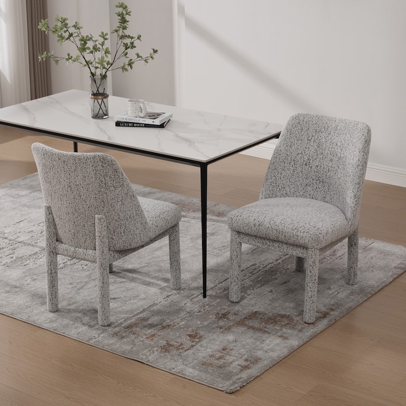 Chenille Upholstered Dining Chair Set of 2, Kitchen Side Chairs with Curved Backrest, Accent Chair with Rubberwood Legs - White+Black