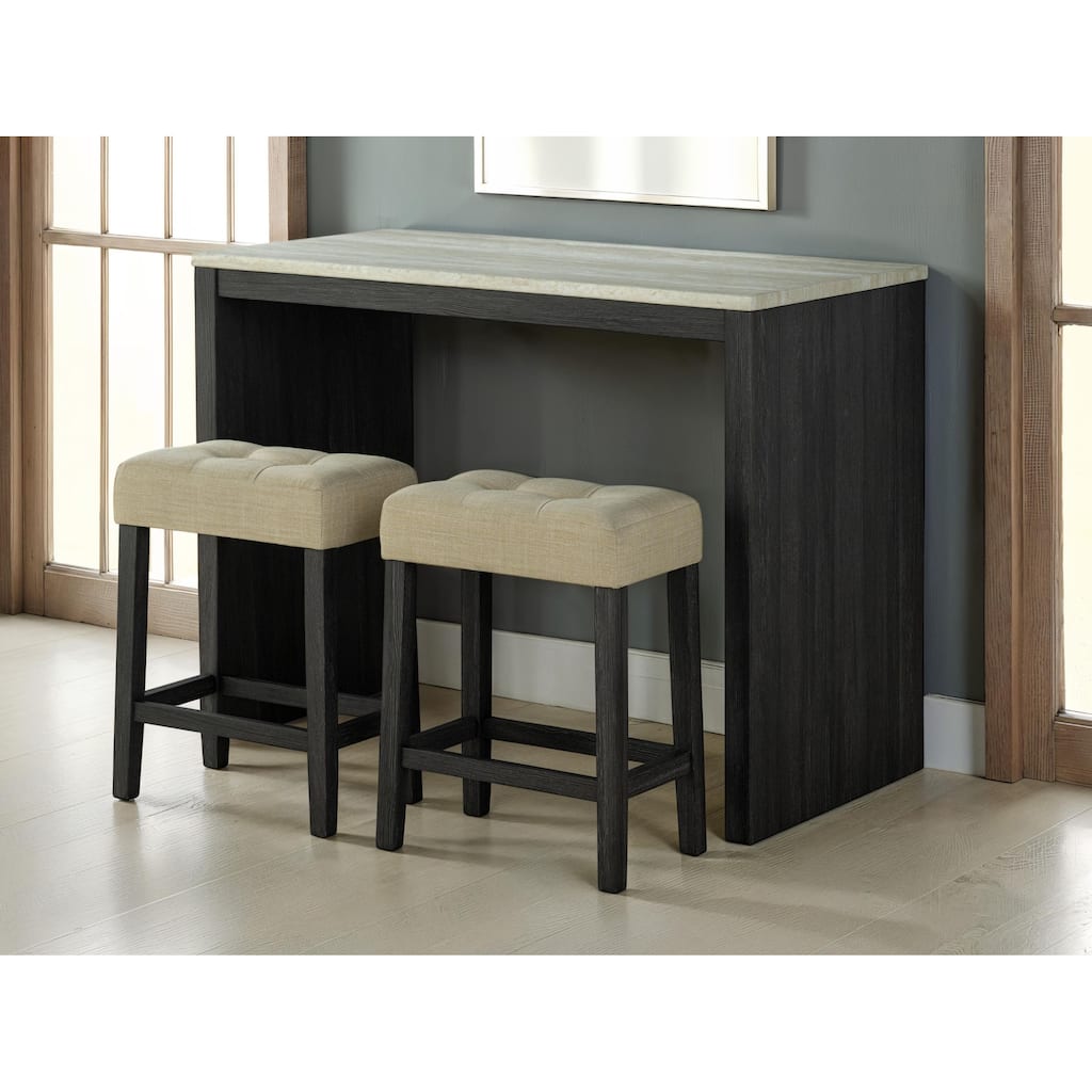 Two-Tone Design Dining Table 2x Stools Biscuit-Tufted Seat Cushion 3pc Dining Table Set