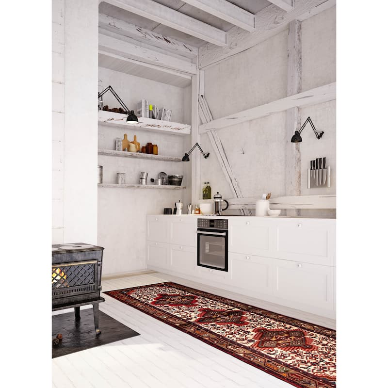 ECARPETGALLERY Hand-knotted Andelz Cream, Red Wool Rug - 2'8 x 10'6