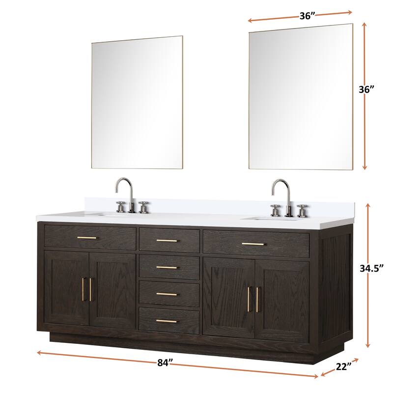 Abbey 60 in W x 22 in D Black Oak Double Bath Vanity, Cultured Marble Top, and 28 in Mirrors