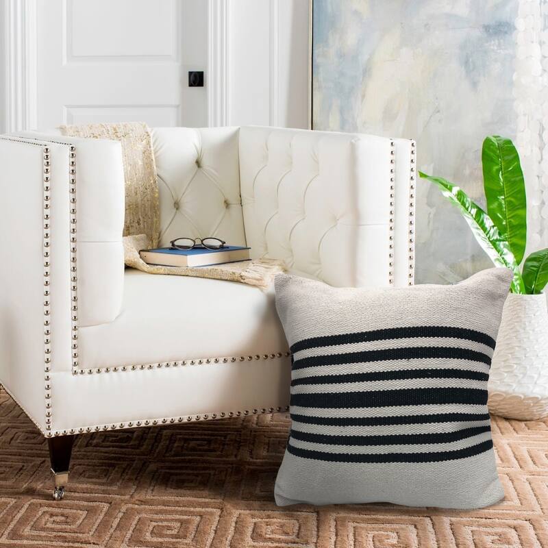 Sevita Black/White Striped Natural Cotton Square Throw Pillow, Set of 2