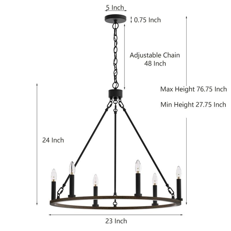Acroma 6-light Farmhouse Rustic Round Wagon Wheel Chandelier with UL - 23''