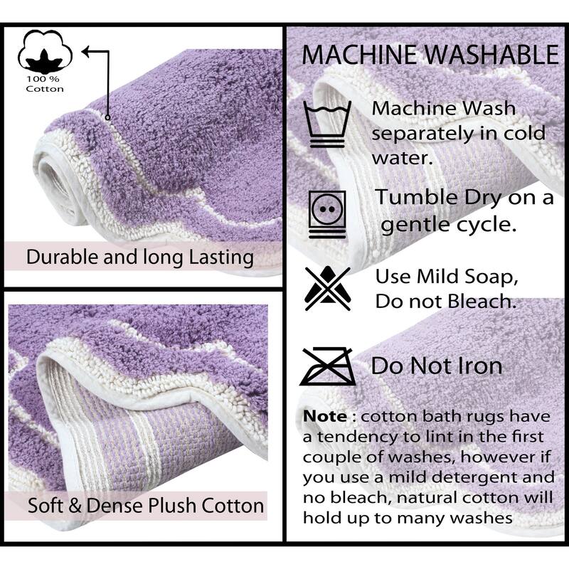 Allure Collection 100% Cotton Non-Slip Bathroom Rug Set, 3 Piece Machine Washable- Bathroom Rug, Bath Rug, U Shaped Contour