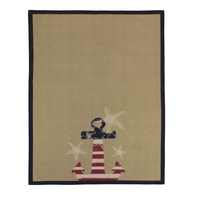 Patriotic Anchor Stars And Red White Blue American Flag Starfish 4th of July Kitchen Tea Towel Decor