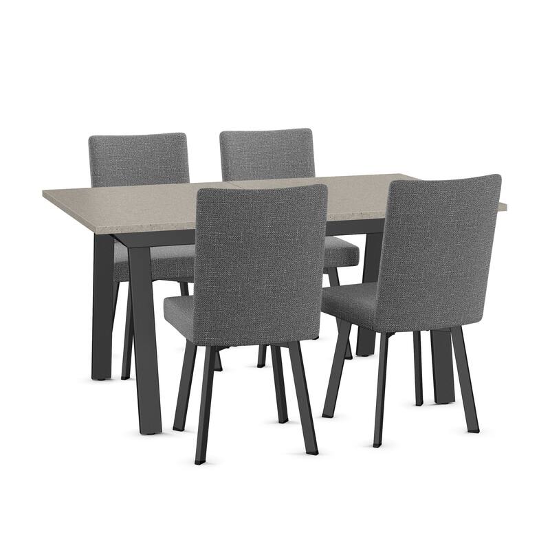 Amisco Reaves Extendable Table and Elmira Chairs 5-Pieces Dining Set - Concrete TFL Top/Grey Woven Fabric/Black Metal