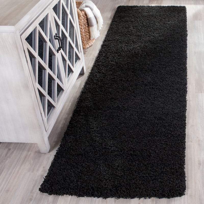 SAFAVIEH Laguna Shag Verdiana Solid Color 2-inch Thick Rug. - 2'3" x 12' Runner - Black - Runner