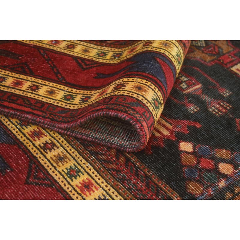 Vintage Distressed Abad Charcoal/Red Runner - 4'3" x 9'10"