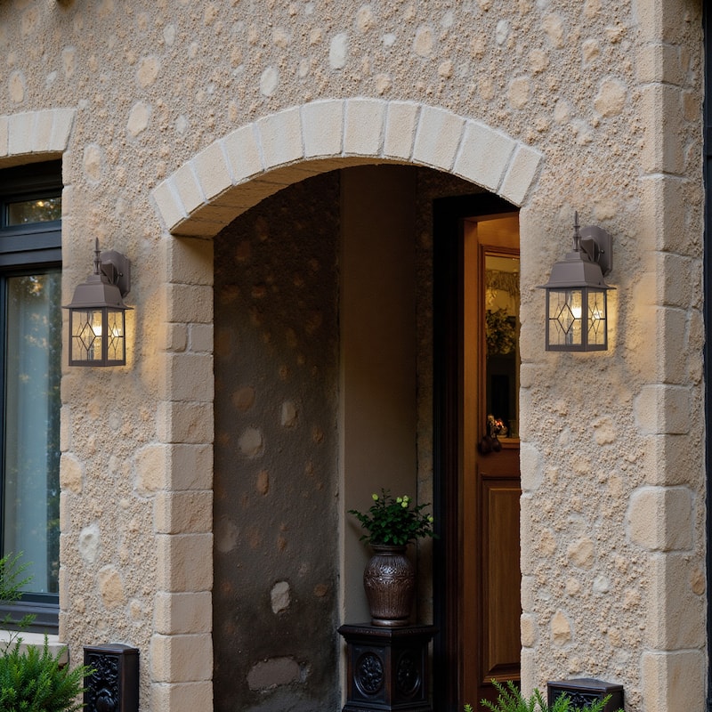 C Cattleya 2-Pack 14in ORB Outdoor Wall Lantern Sconce with Seeded Glass