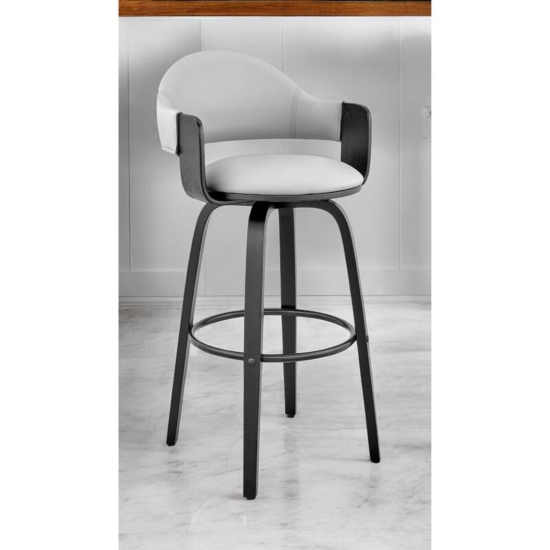 Contemporary Grey Faux Leather Swivel Bar Stool with Backrest and Footrest for Kitchen Island