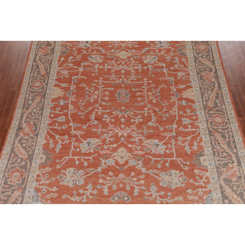 Hand Knotted Oriental 100% Wool Carpet Transitional All-Over Oranges & Rust Oushak Area Rug - 12' 4'' X 9' 3''