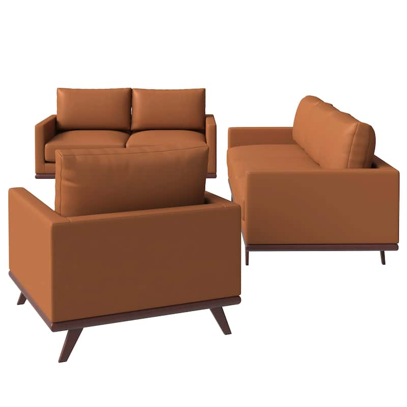3-Piece Sofa Set Upholstered in Leather with Birch Wood Base Chester Collection