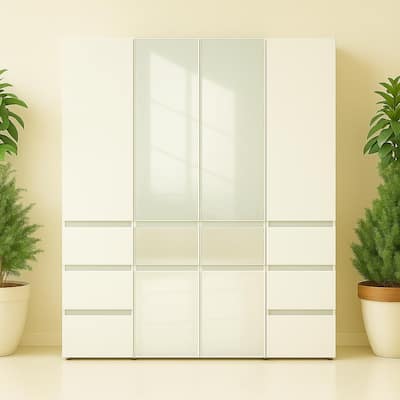 Elise Modular Wood Closet System with Mirror in White - 62.8"D x 17.72"W x 70.9"H