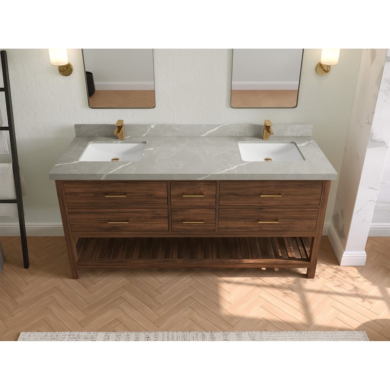 Willow Collections 72 in. W x 22 in. D Parker Solid Teak Double Sink Bathroom Vanity with Countertop
