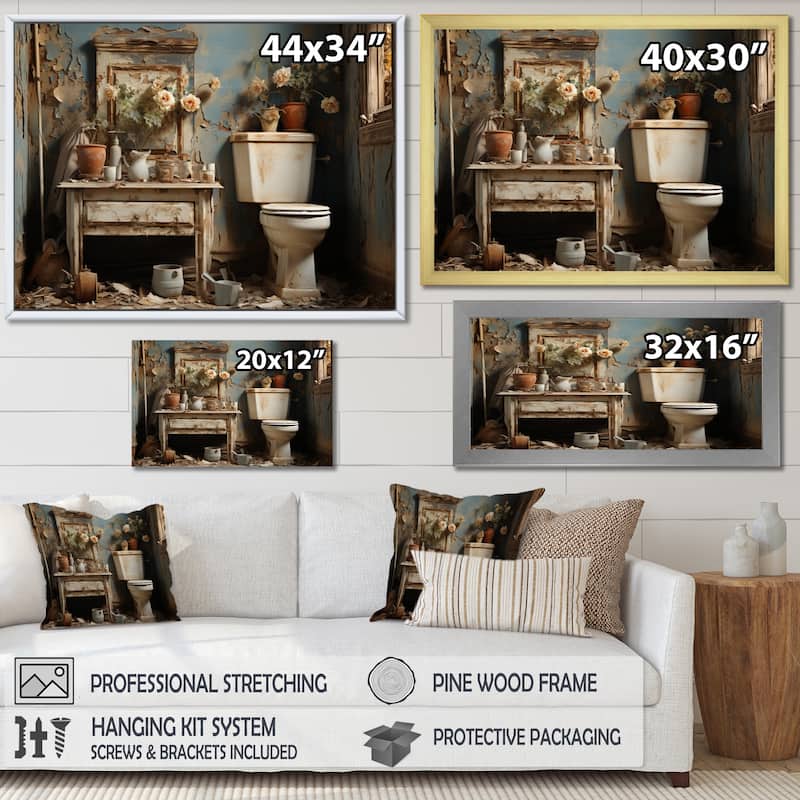 Designart "Bathroom Toilet Vintage Charm IV" Bath & Laundry Framed Canvas Wall Art