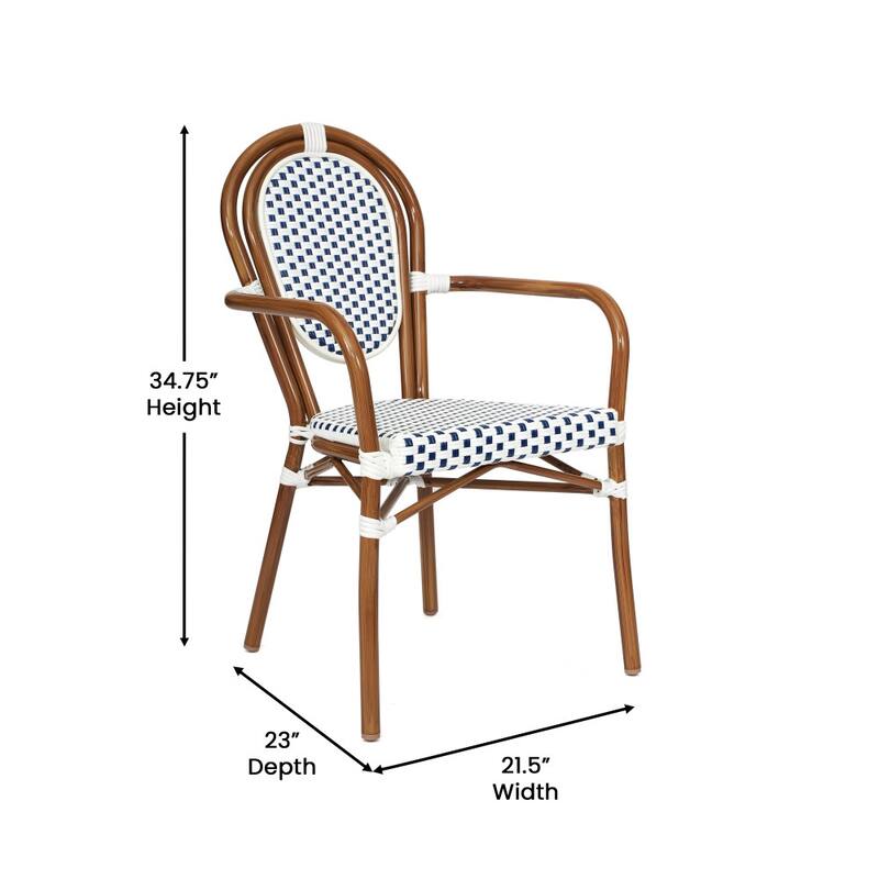 2 Pack All-Weather Commercial Paris Chairs with Arms and metal Frames