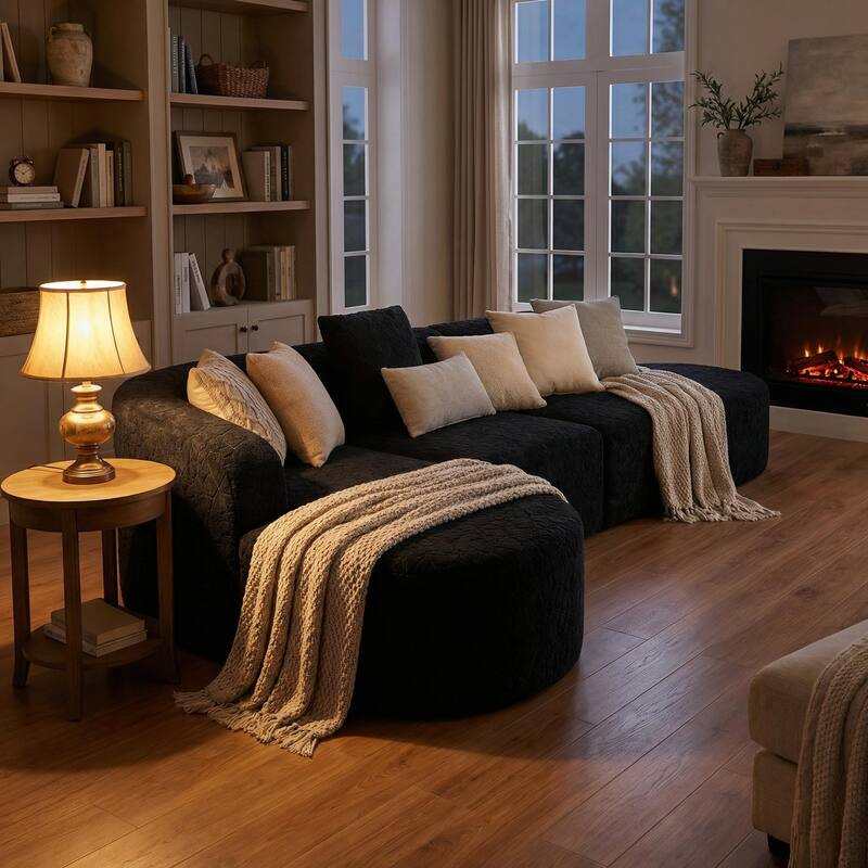 Homylin 112" Curved L-Shaped Modular Sofa with Chaise, 3-Seat Polyester