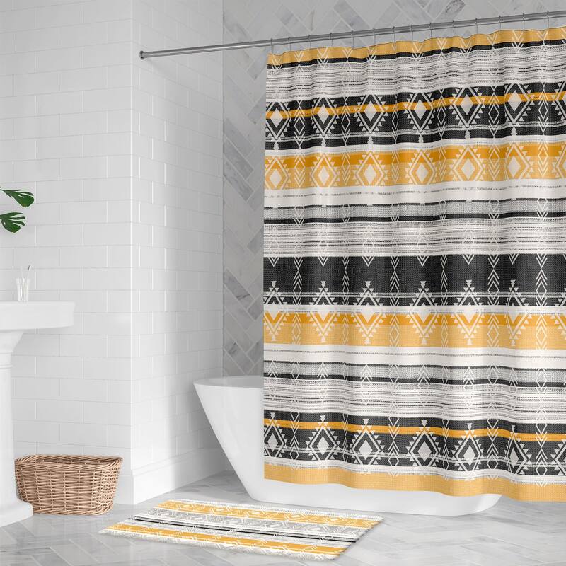 Laural Home Sierra Black and Mustard I Memory Foam Rug