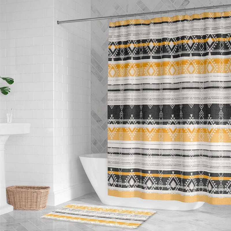 Laural Home Sierra Black and Mustard Shower Curtain