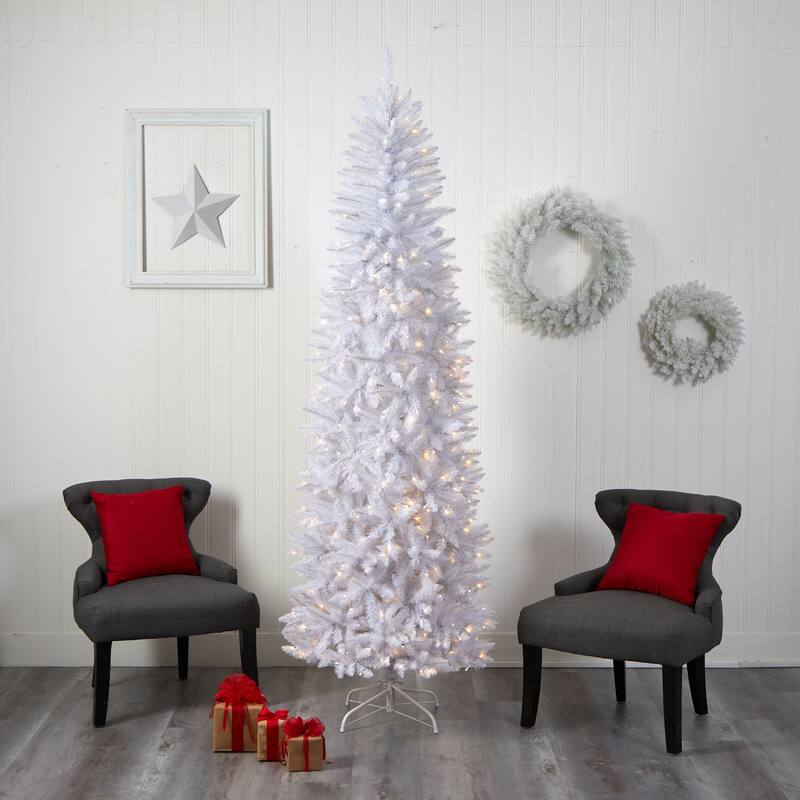 8' Slim White Christmas Tree with 400 Lights - 96