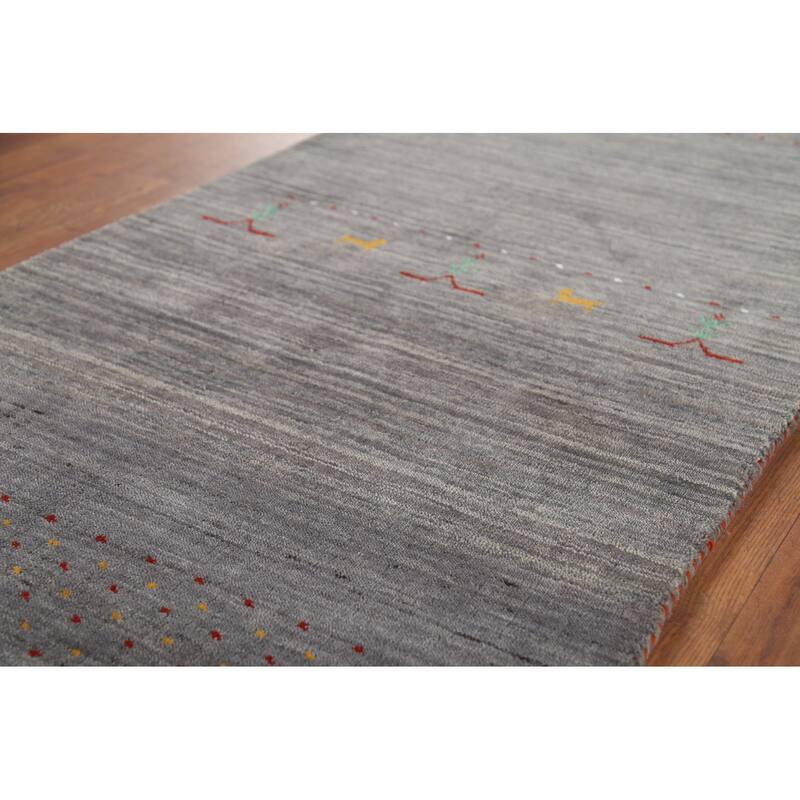 Gray Gabbeh Runner Rug Hand-Knotted Wool Carpet - 2'8"x 9'6"