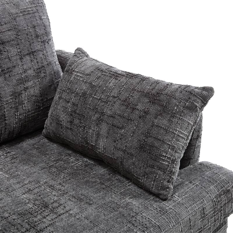 Modern Style Chenille 2-Seater Wood-Legged Sofa With Led Light, Usb Charging Port And Storage Bag Living Room Bedroom Study Room