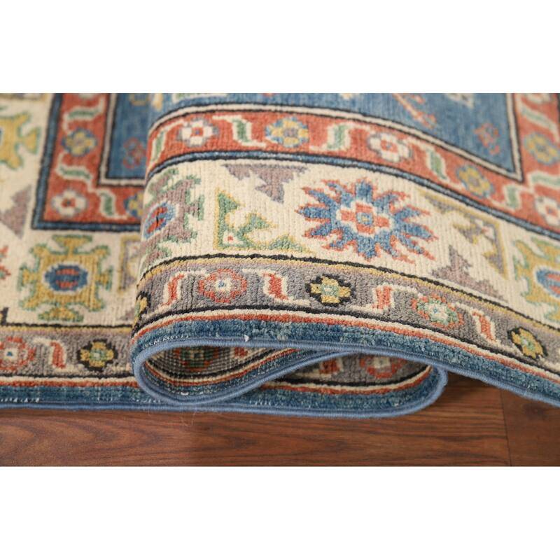 Blue Traditional Kazak Oriental Foyer Rug Hand-Knotted Wool Carpet - 2'8" x 4'3"