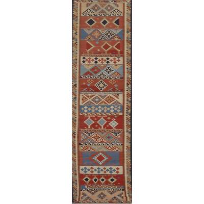 Vegetable Dye Kilim Qashqai Persian Antique Runner Wool Carpet - 2'9"x 13'1"