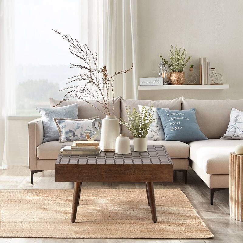 SUNBURY Farmhouse Brown Solid Wood Coffee Table for Living Room - Single-Square