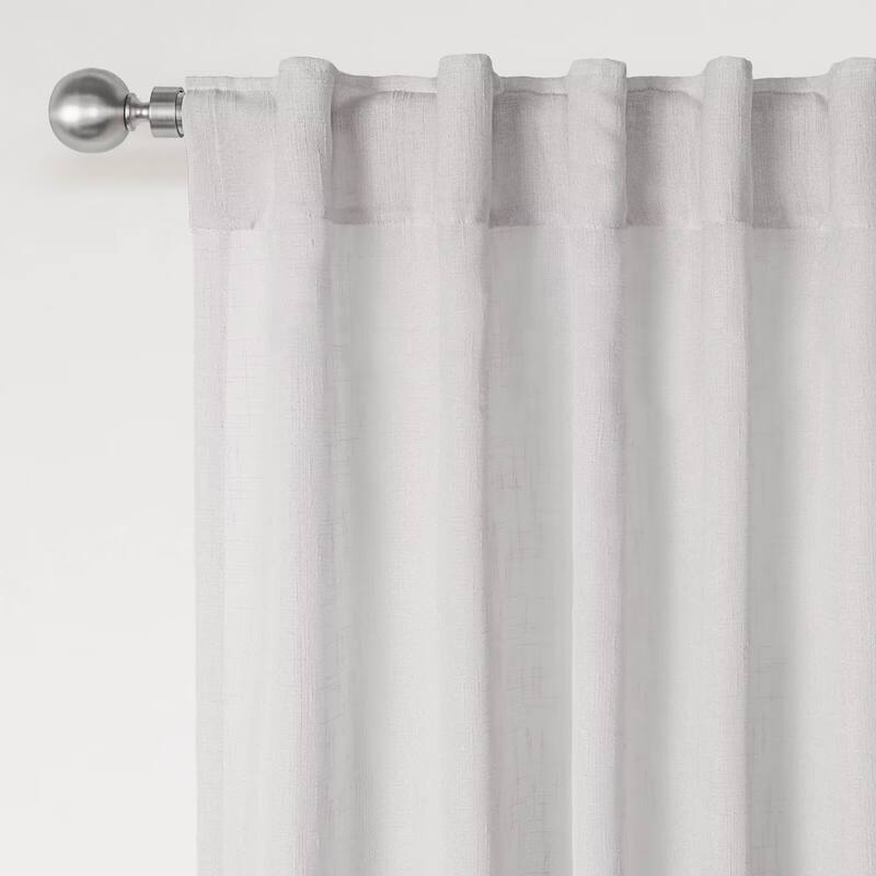 Linen Texture Double Ruffle Semi-sheer Curtain Pair(2 panels)